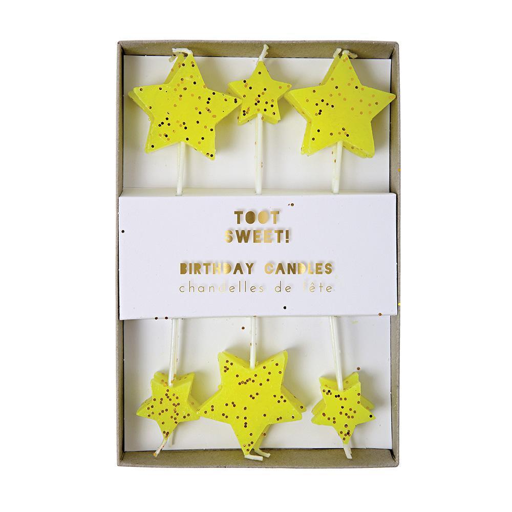 Yellow Glitter Star Candles - Revelry Goods