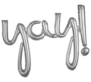 "Yay" Silver Script Foil Balloon - Revelry Goods
