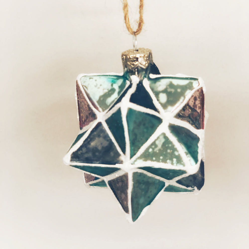 Aqua & Coral Gray Geometric Star Ornament