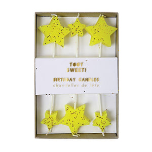 Yellow Glitter Star Candles - Revelry Goods