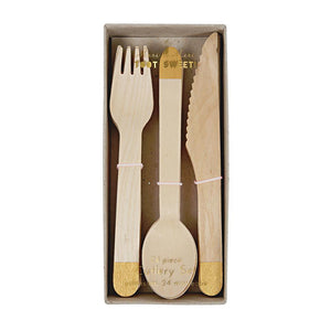 Gold Wooden Cutlery Set - Revelry Goods