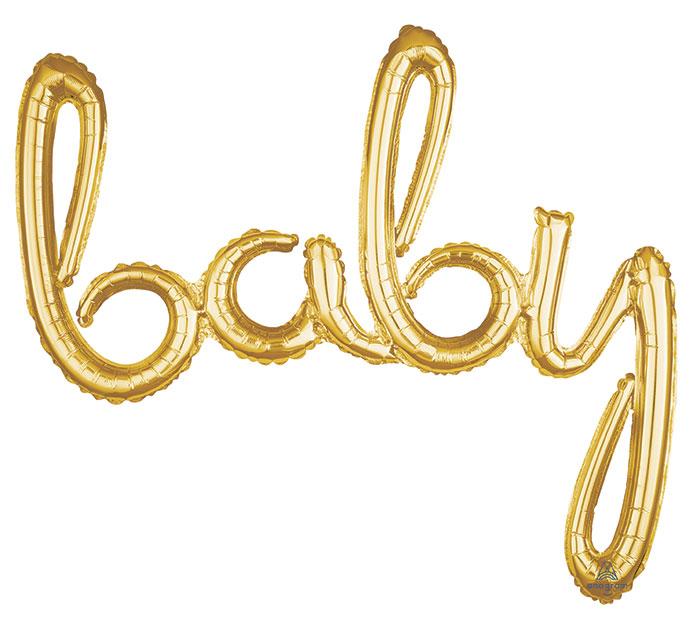 
            
                Load image into Gallery viewer, &amp;quot;Baby&amp;quot; Gold Script Foil Balloon - Revelry Goods
            
        