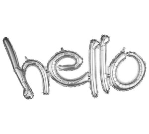 "Hello" Silver Script Foil Balloon - Revelry Goods
