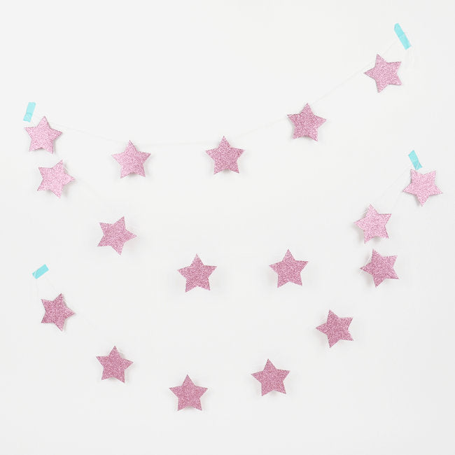 Pink Glitter Stars Garland - Revelry Goods