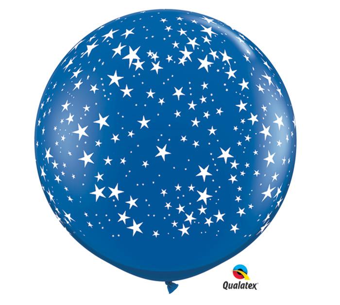 Stars on Sapphire Blue Round Latex Balloons- Set of 2