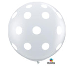 White Polka Dot on Clear Jumbo Round Latex Balloons- Set of 2