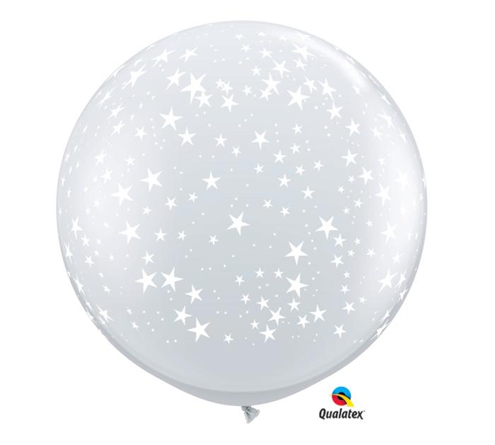 White Stars Giant Round Latex Balloons- Set of 2 - Revelry Goods