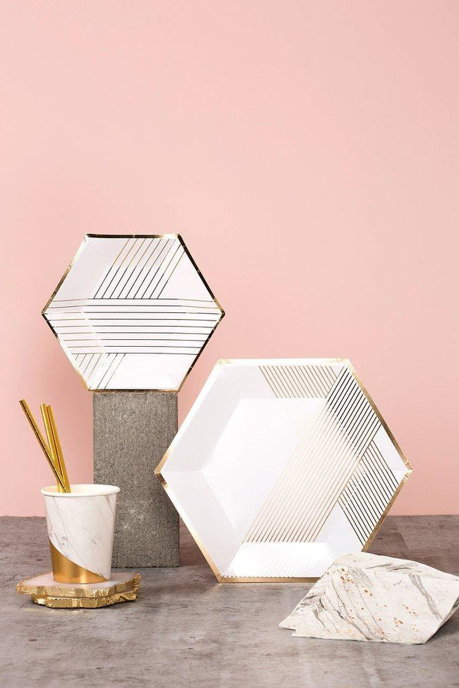 Blanc White Marble Colorblock Paper Cups - Revelry Goods