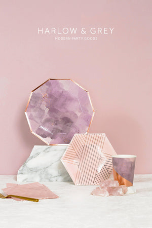 Amethyst Pale Pink Striped Small Plates - Revelry Goods